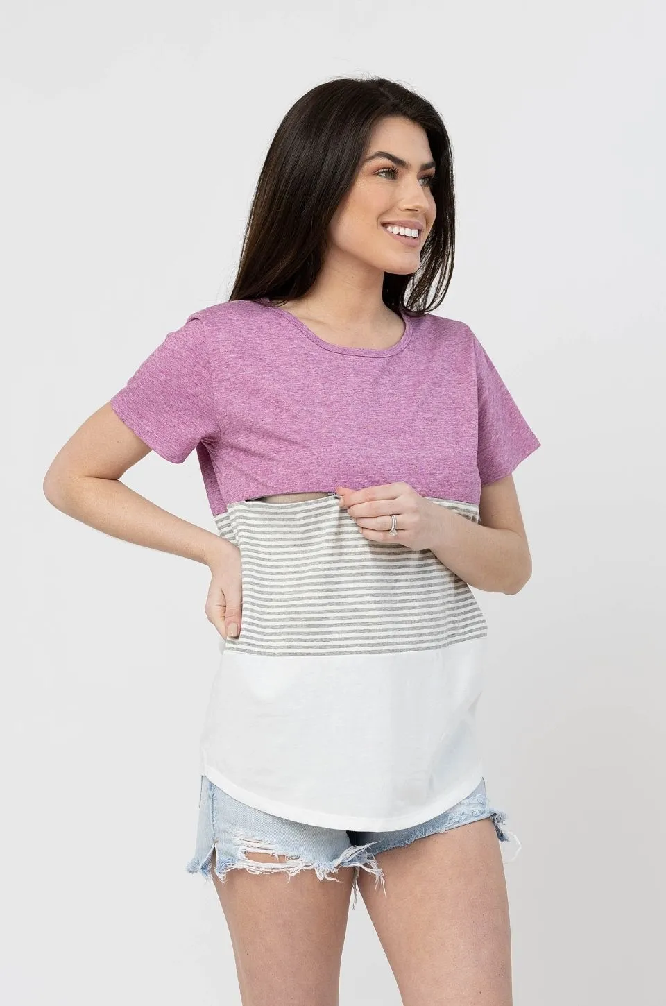 Nursing T-Shirt- 3 Block Colorblock- Pink