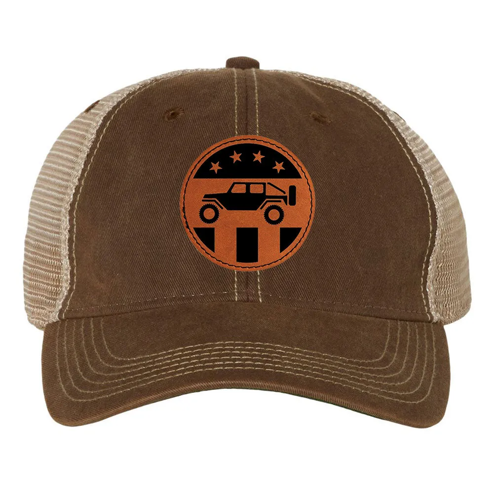 Off Road 4WD Leatherette Patch 6 Panel Unstructured Low Profile Mesh Back Old Favorite Trucker Caps - For Men and Women