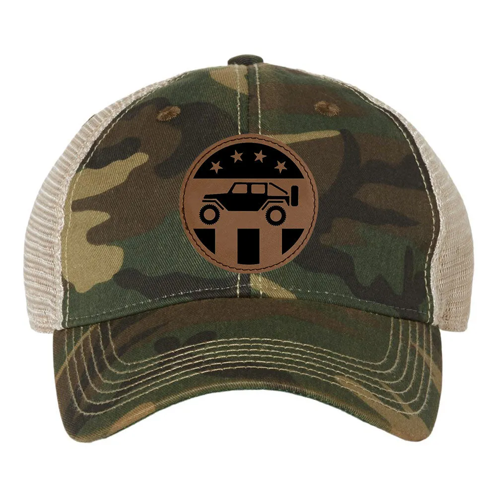 Off Road 4WD Leatherette Patch 6 Panel Unstructured Low Profile Mesh Back Old Favorite Trucker Caps - For Men and Women