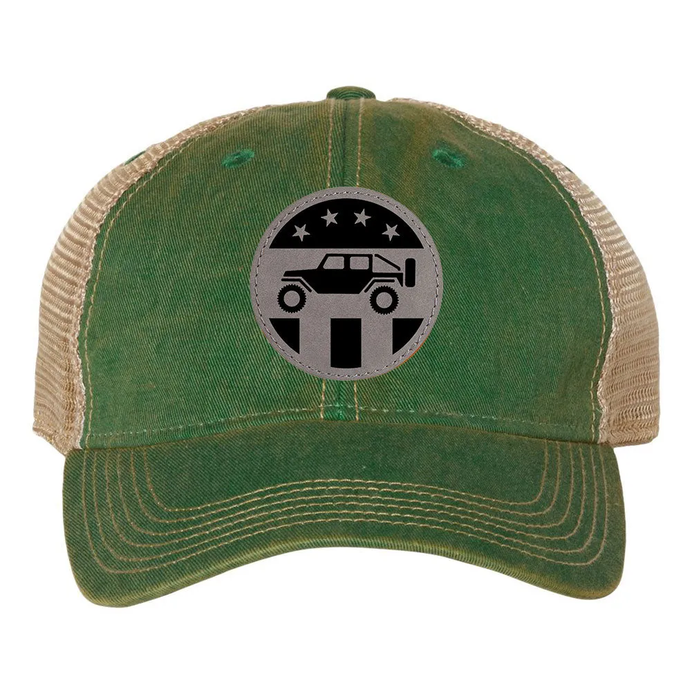 Off Road 4WD Leatherette Patch 6 Panel Unstructured Low Profile Mesh Back Old Favorite Trucker Caps - For Men and Women