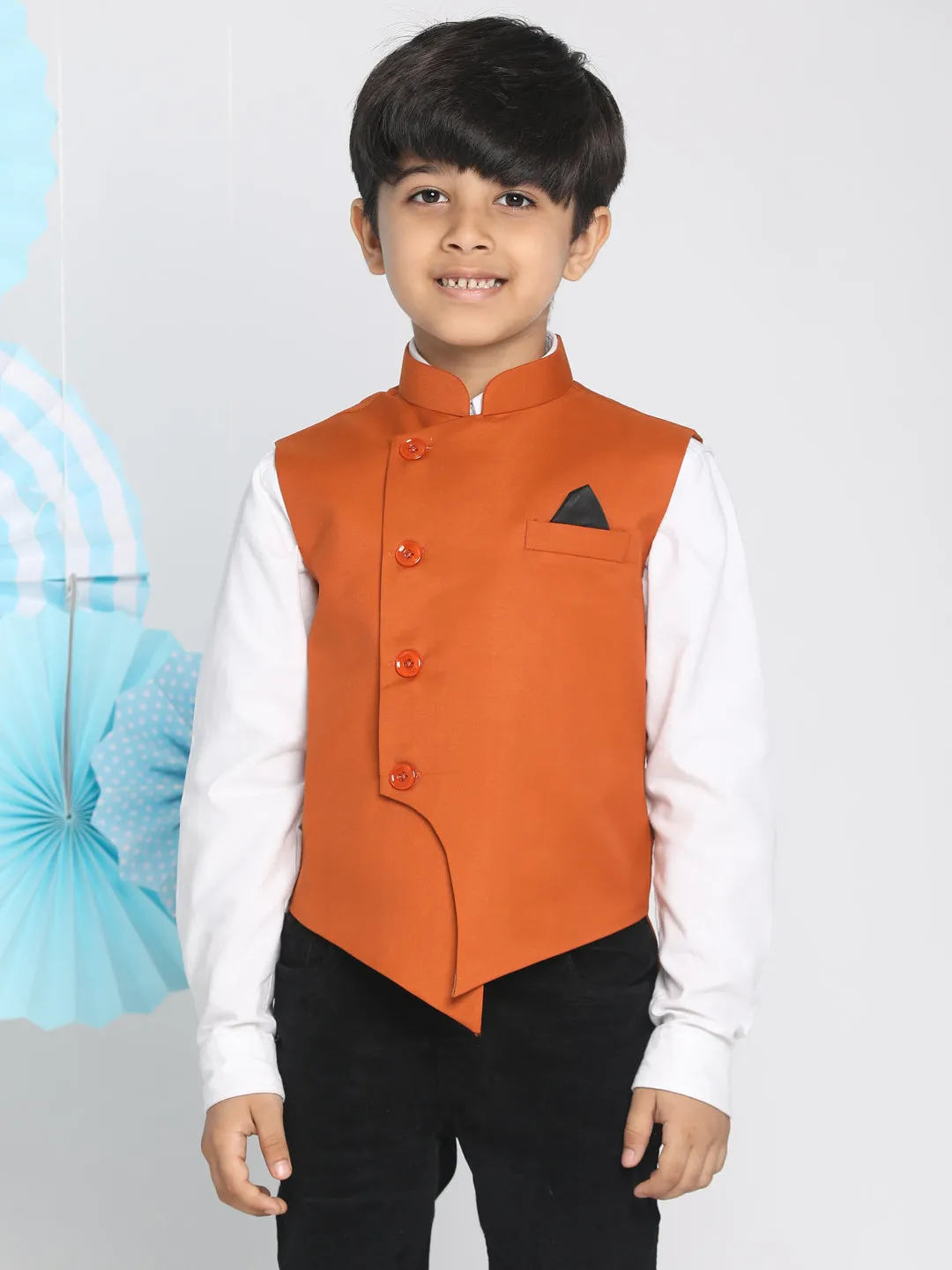 Orange Cotton Blend Twill Nehru Jacket