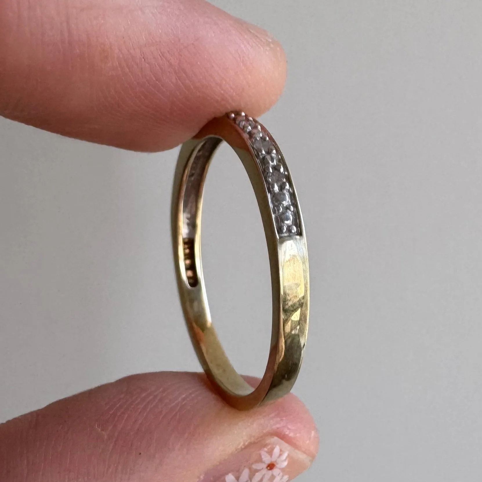 P R E - L O V E D // extra sparkle / 10k yellow and white gold half eternity diamond band / size 7