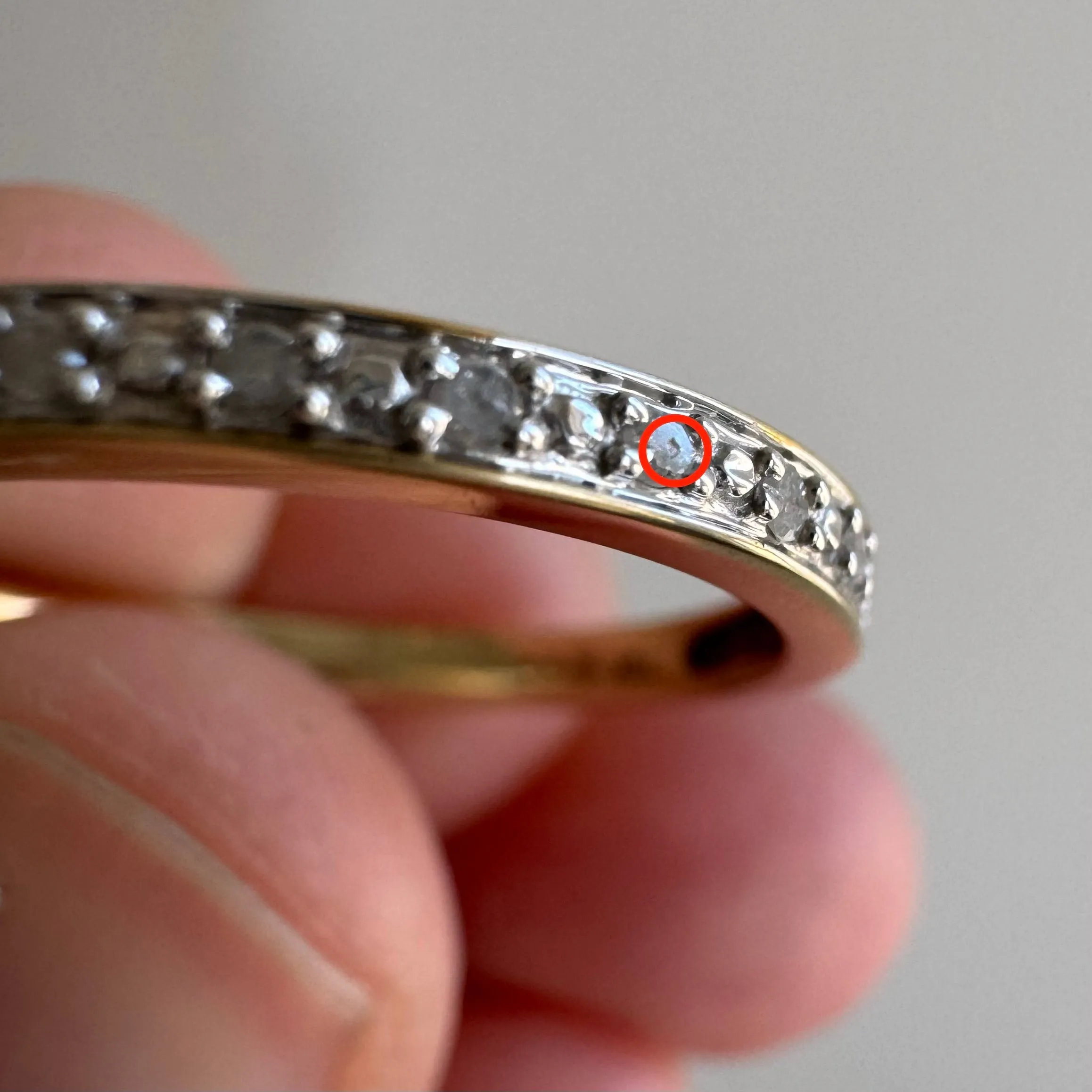 P R E - L O V E D // extra sparkle / 10k yellow and white gold half eternity diamond band / size 7