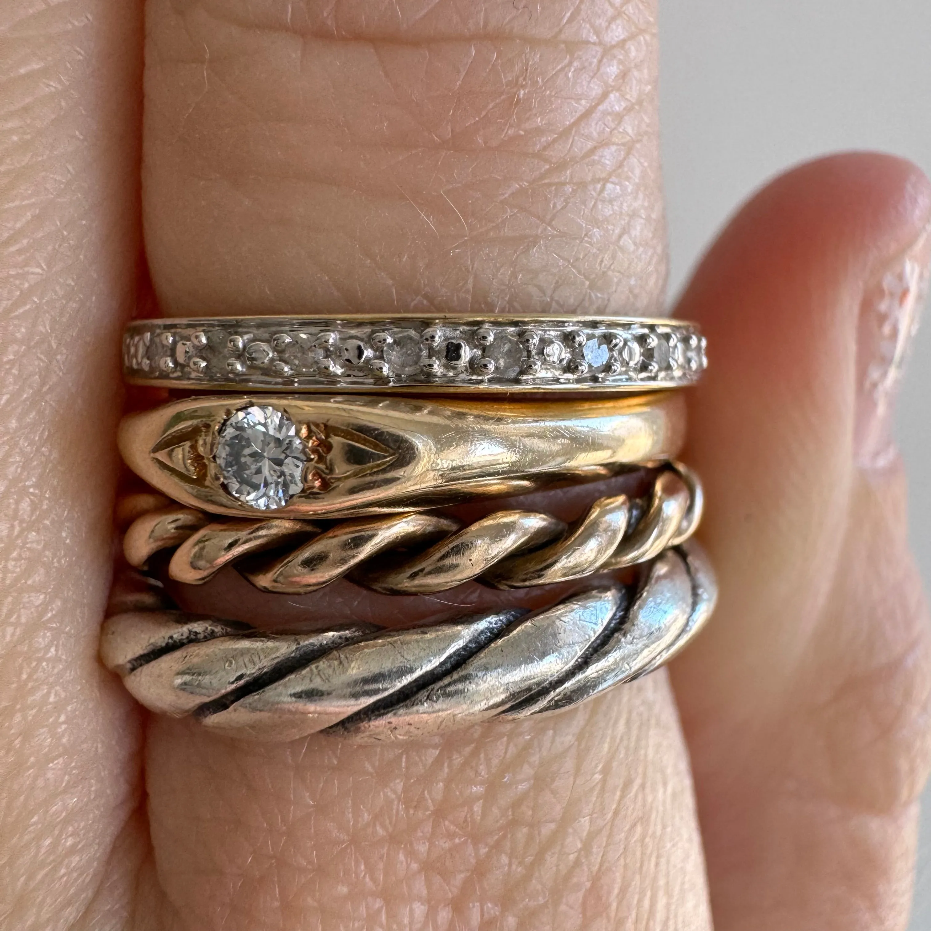 P R E - L O V E D // extra sparkle / 10k yellow and white gold half eternity diamond band / size 7