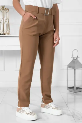 Pantalone fango a vita alta con cintura