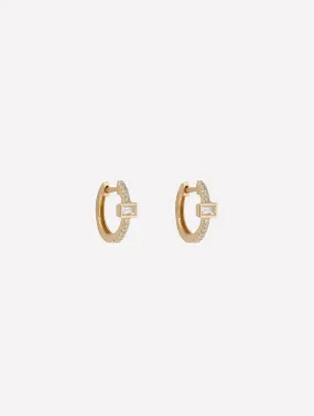 Pavé Diamond Mini Hoops WIth Diamond Baguette