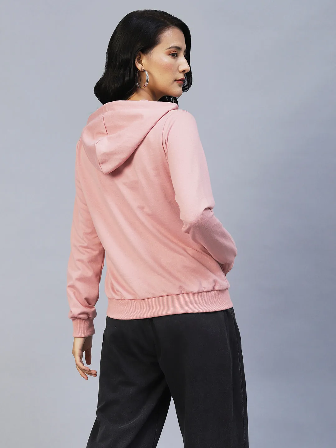 Peach Printed Hooded Terry Sweatshirt