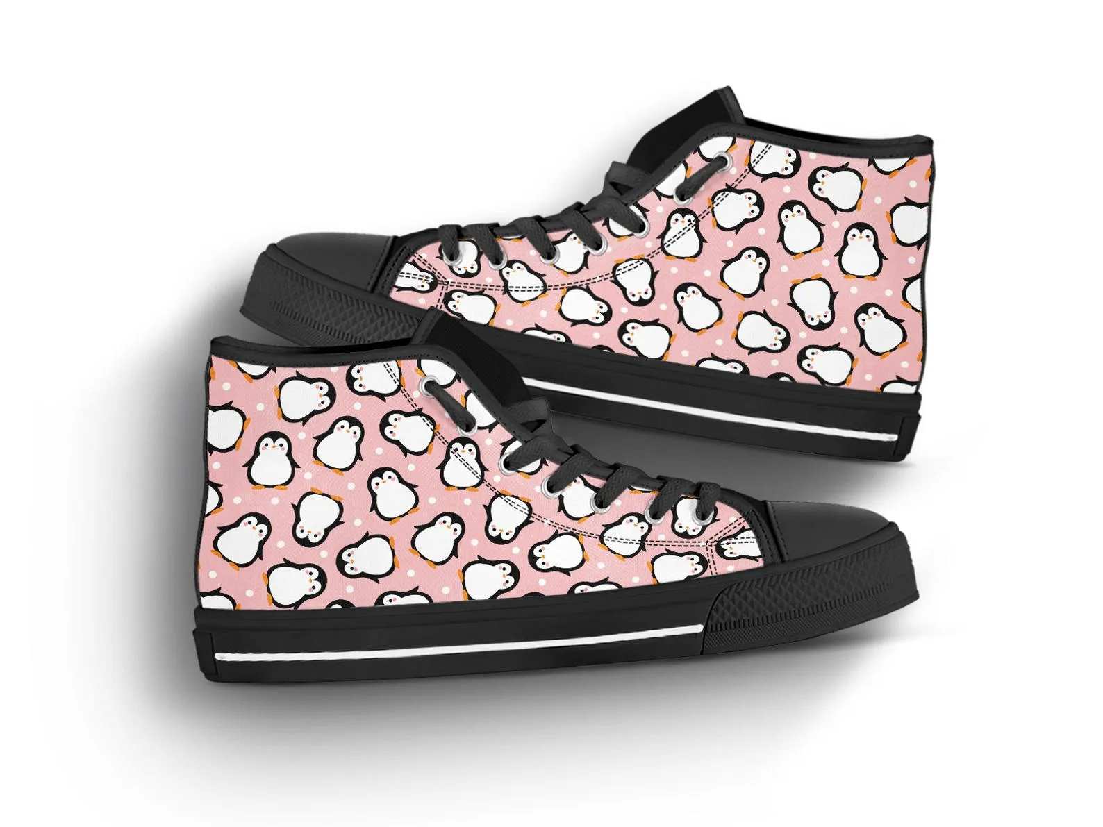 Pink Penguin Shoes Penguin Sneakers Cute Shoes Penguin Lover Gifts Custom High Top Converse Style Sneakers For Adults Women & Men