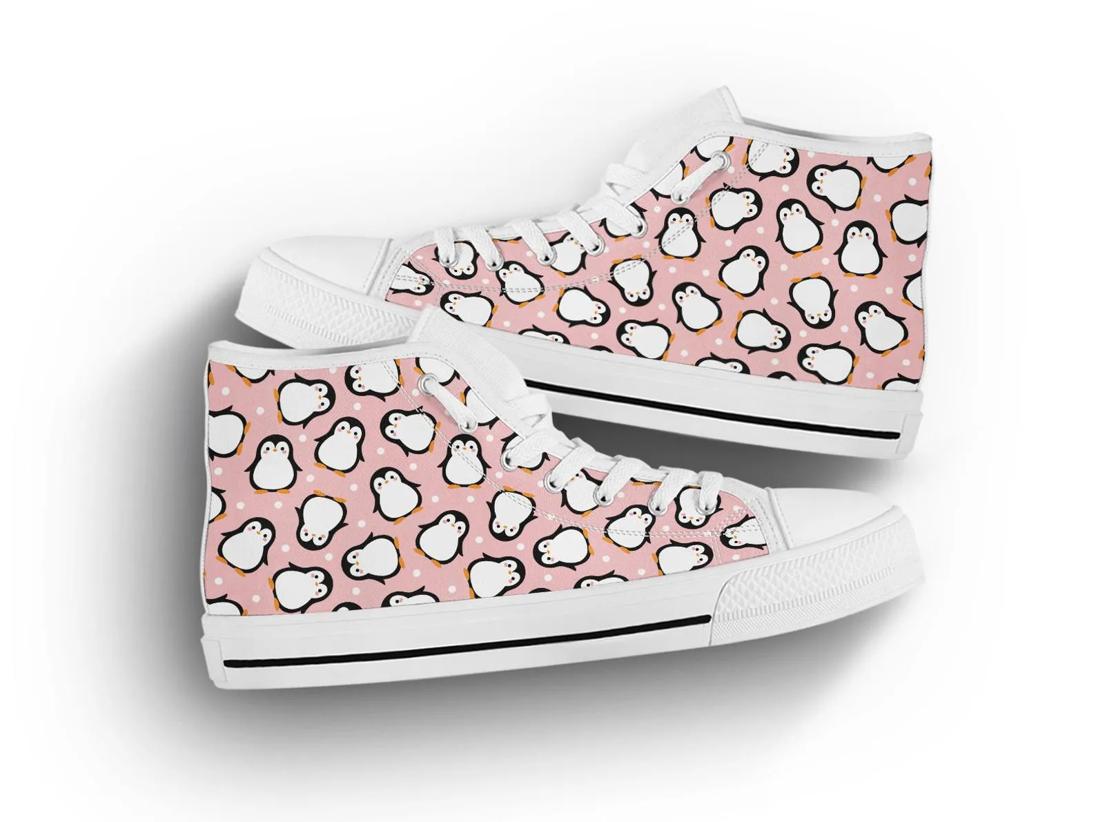 Pink Penguin Shoes Penguin Sneakers Cute Shoes Penguin Lover Gifts Custom High Top Converse Style Sneakers For Adults Women & Men