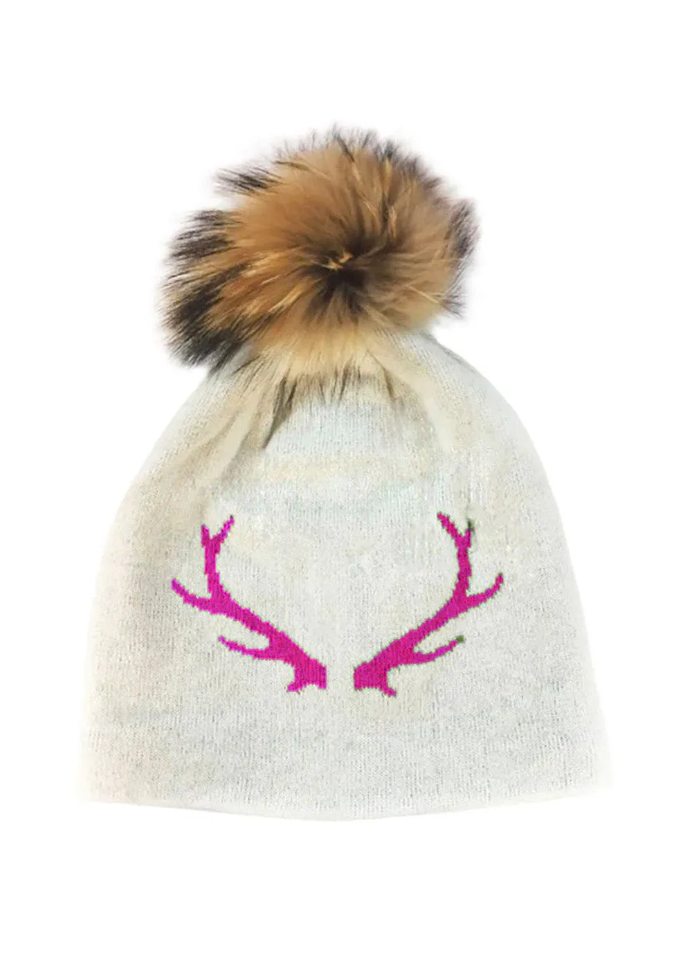 Pom Pom Hat - Pink Antler on Natural