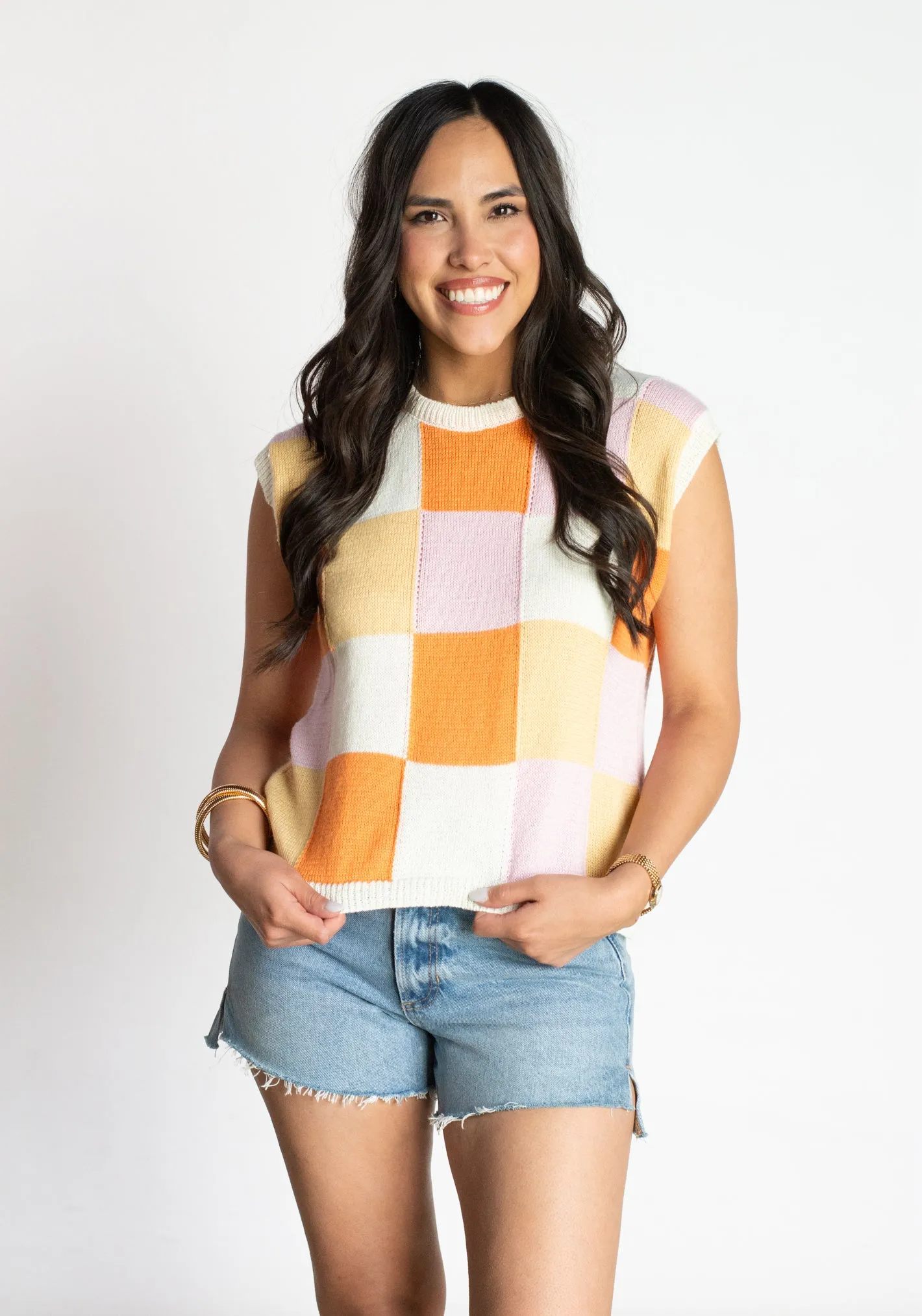 PRE-ORDER: Fun Flirt Color Block Checker Top