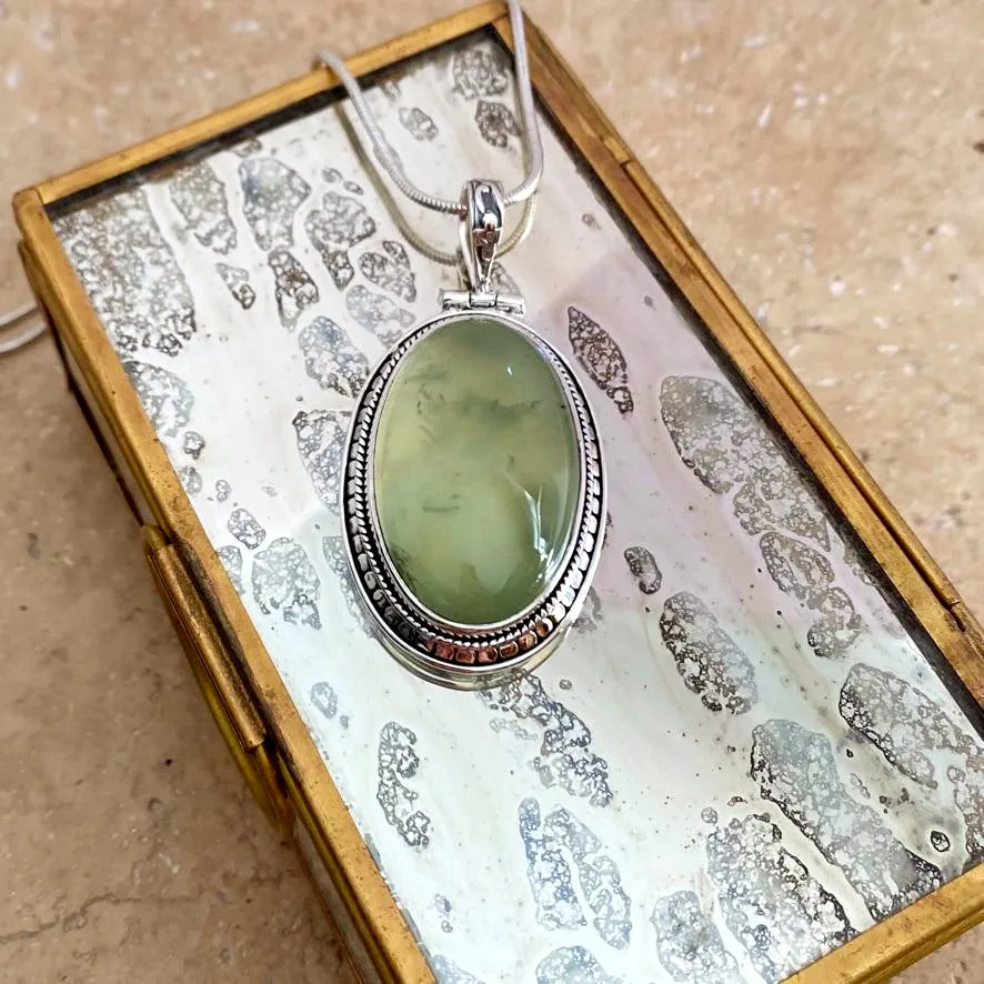 Prehnite Large Oval Pendant - Tulsi