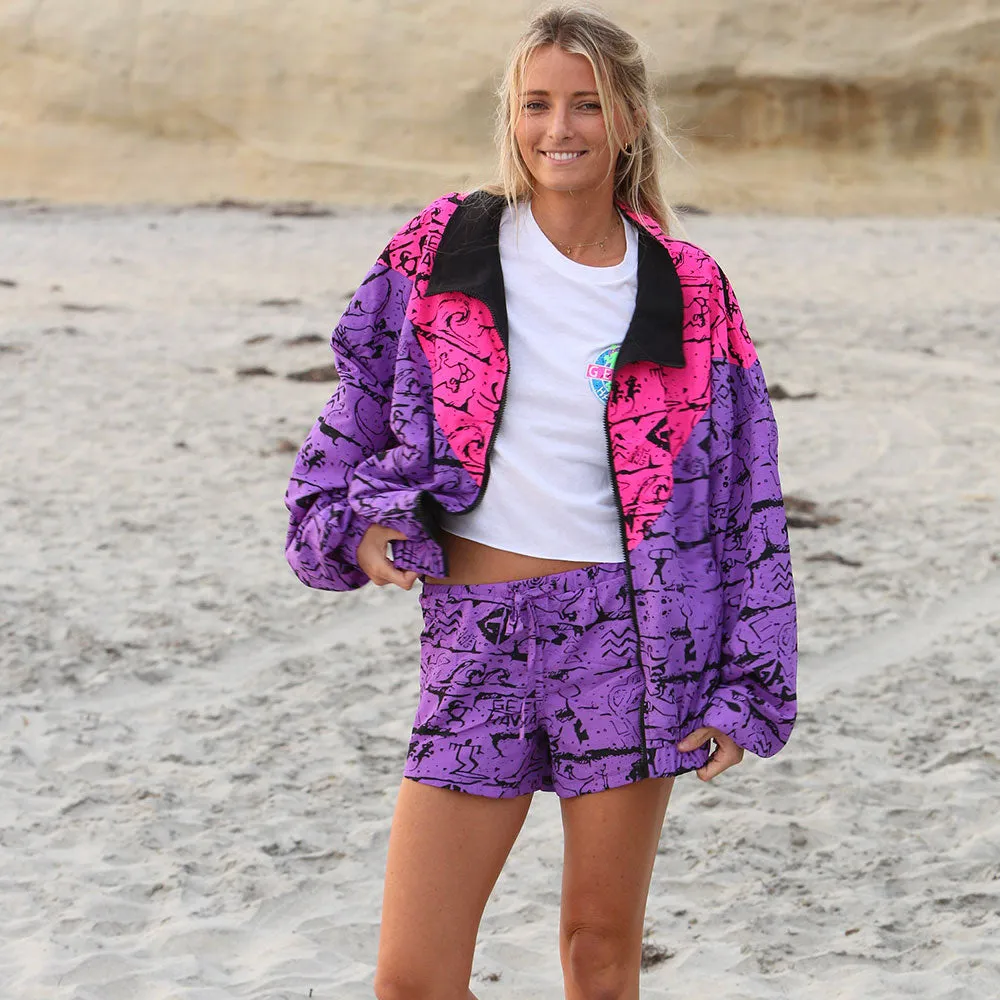 Purple/Pink Gecko Wall "V Full Zip" Windbreaker!