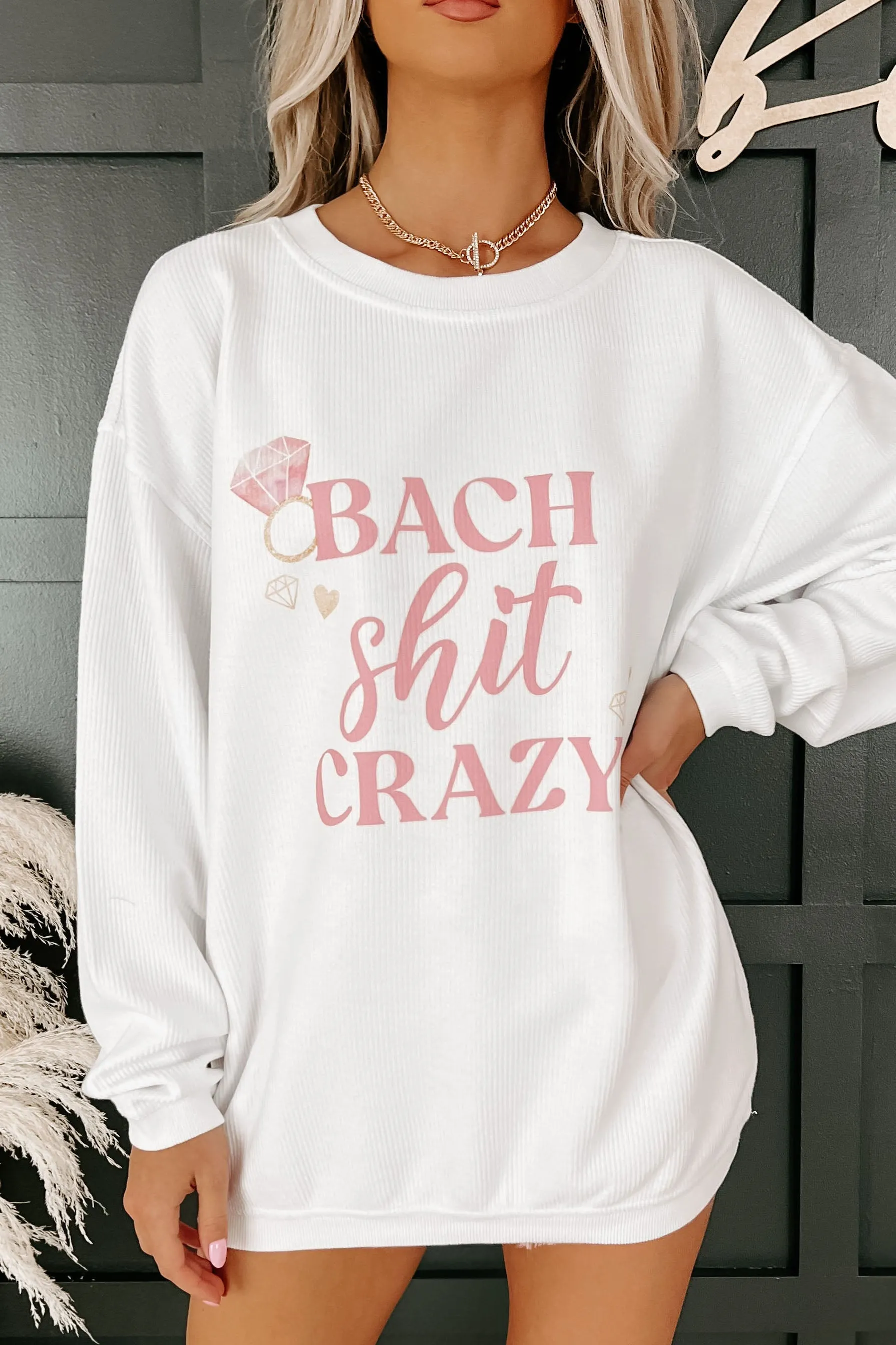 "Bach Shit Crazy" Corded Graphic Crewneck (White) - Print On Demand