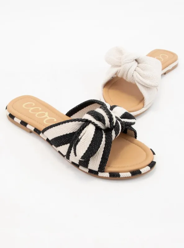 Rachael Knotted Bow Stripe Slide- Black