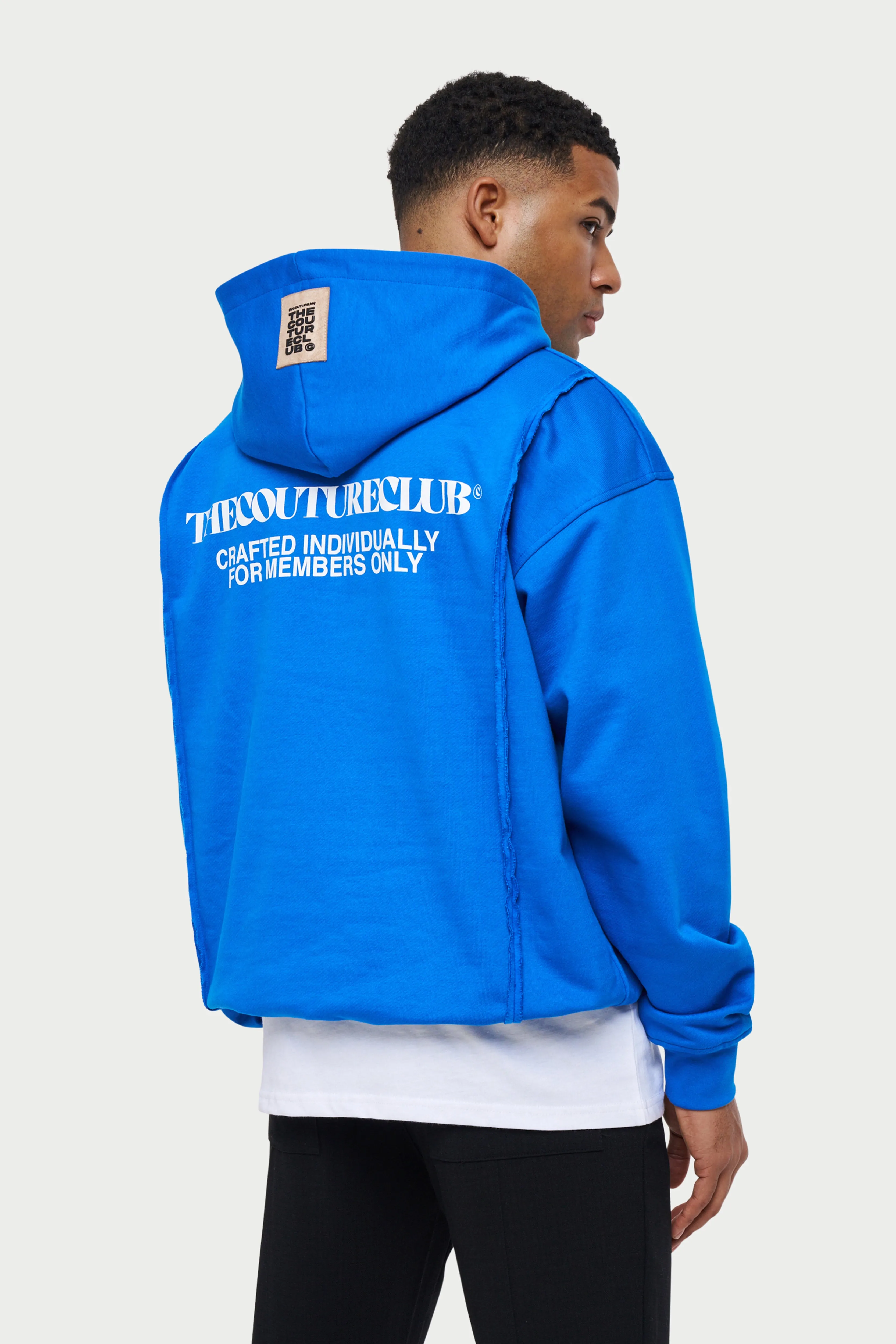 RAW SEAM QUARTER ZIP HOODIE - COBALT