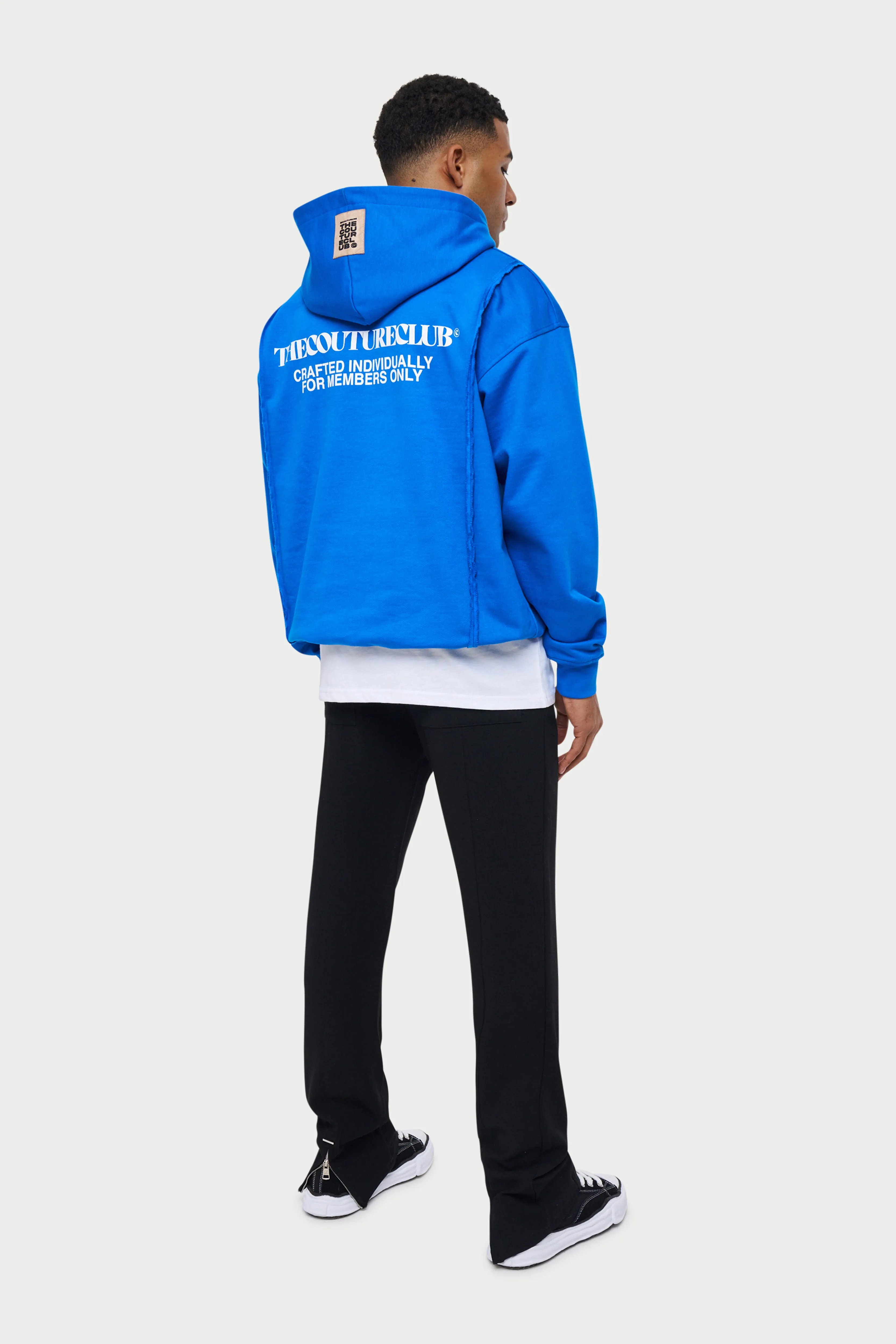 RAW SEAM QUARTER ZIP HOODIE - COBALT