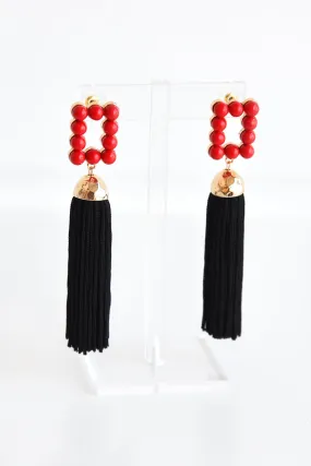 RED AND BLACK TASSEL EARRINGS