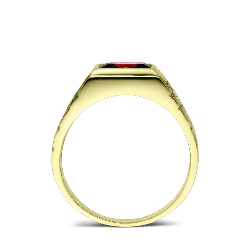 Red Ruby Wedding Band Ring in Solid 10K Yellow Gold