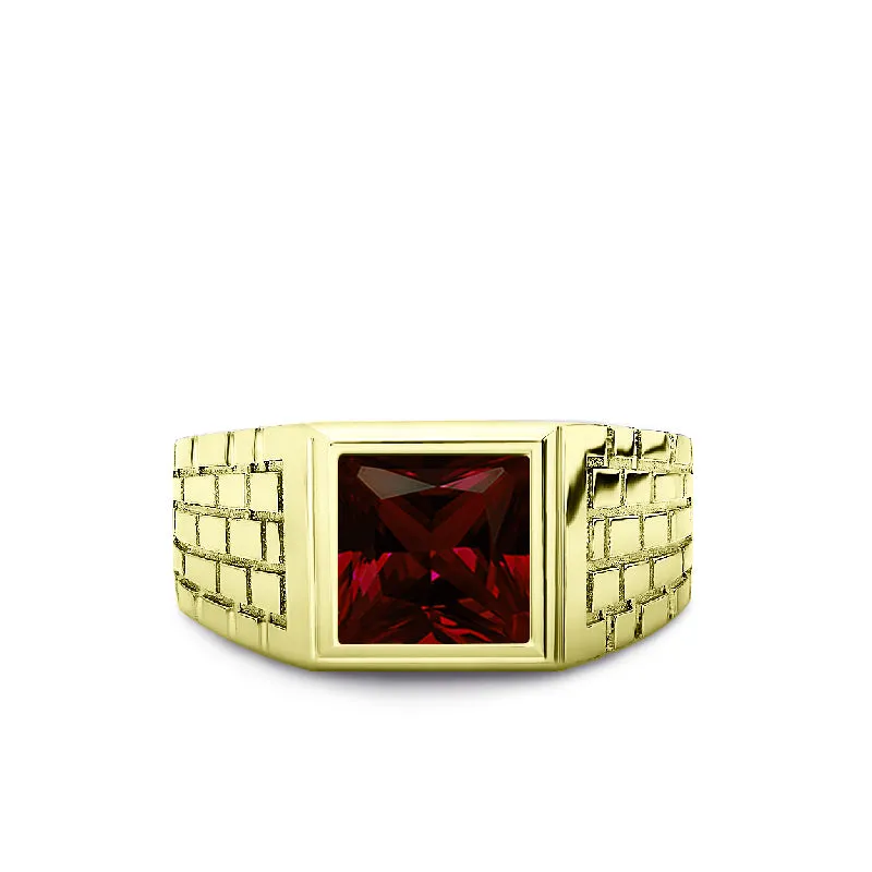 Red Ruby Wedding Band Ring in Solid 10K Yellow Gold