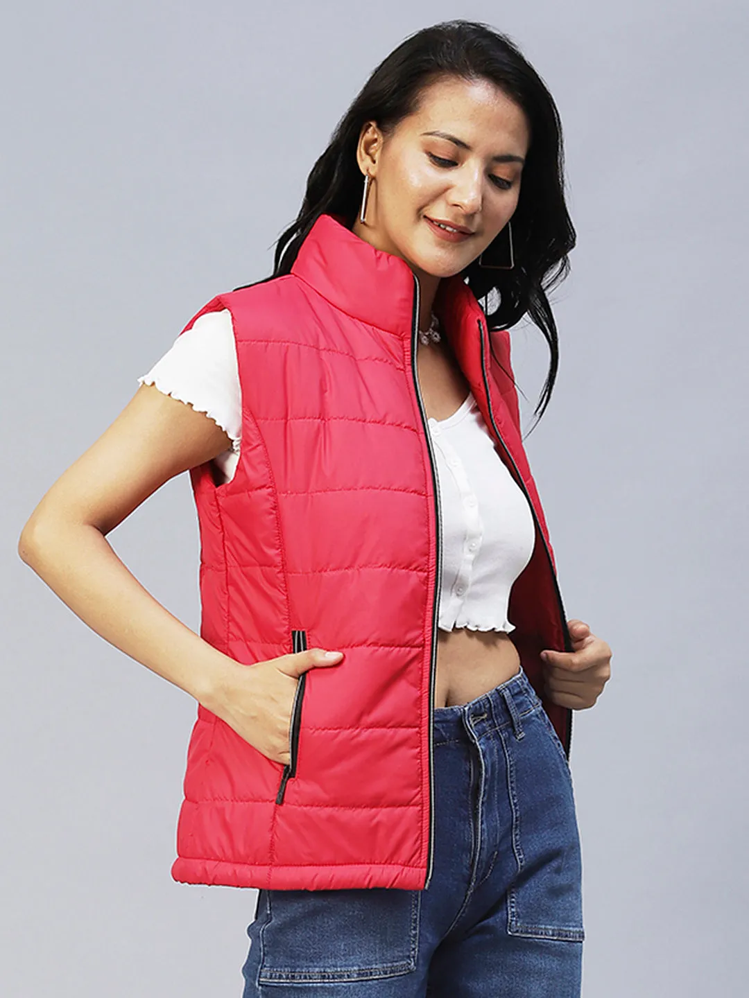 Red Sleeveless Puffer Jacket