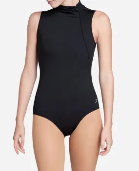 Ruched Zipper Mock Neck Leotard