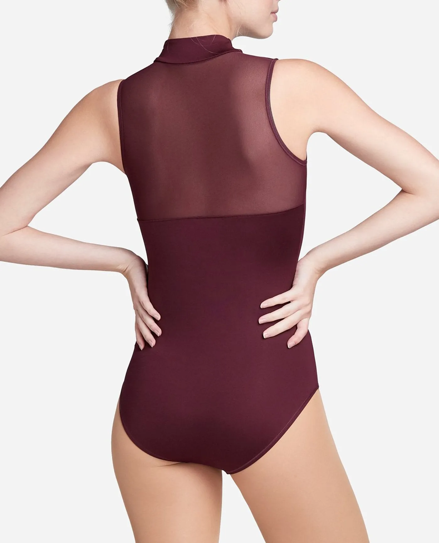 Ruched Zipper Mock Neck Leotard