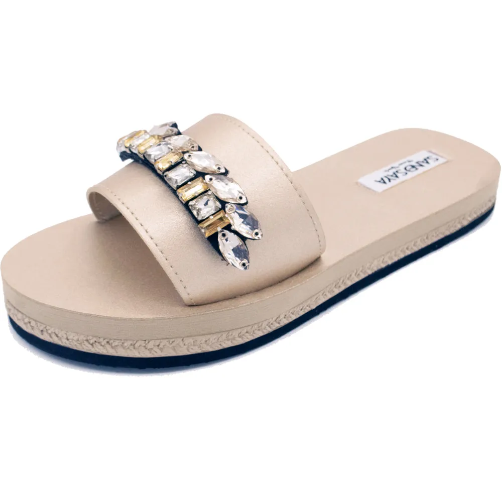 Smith - Gold Leaf Embellished Waterproof Espadrille Flat for Women