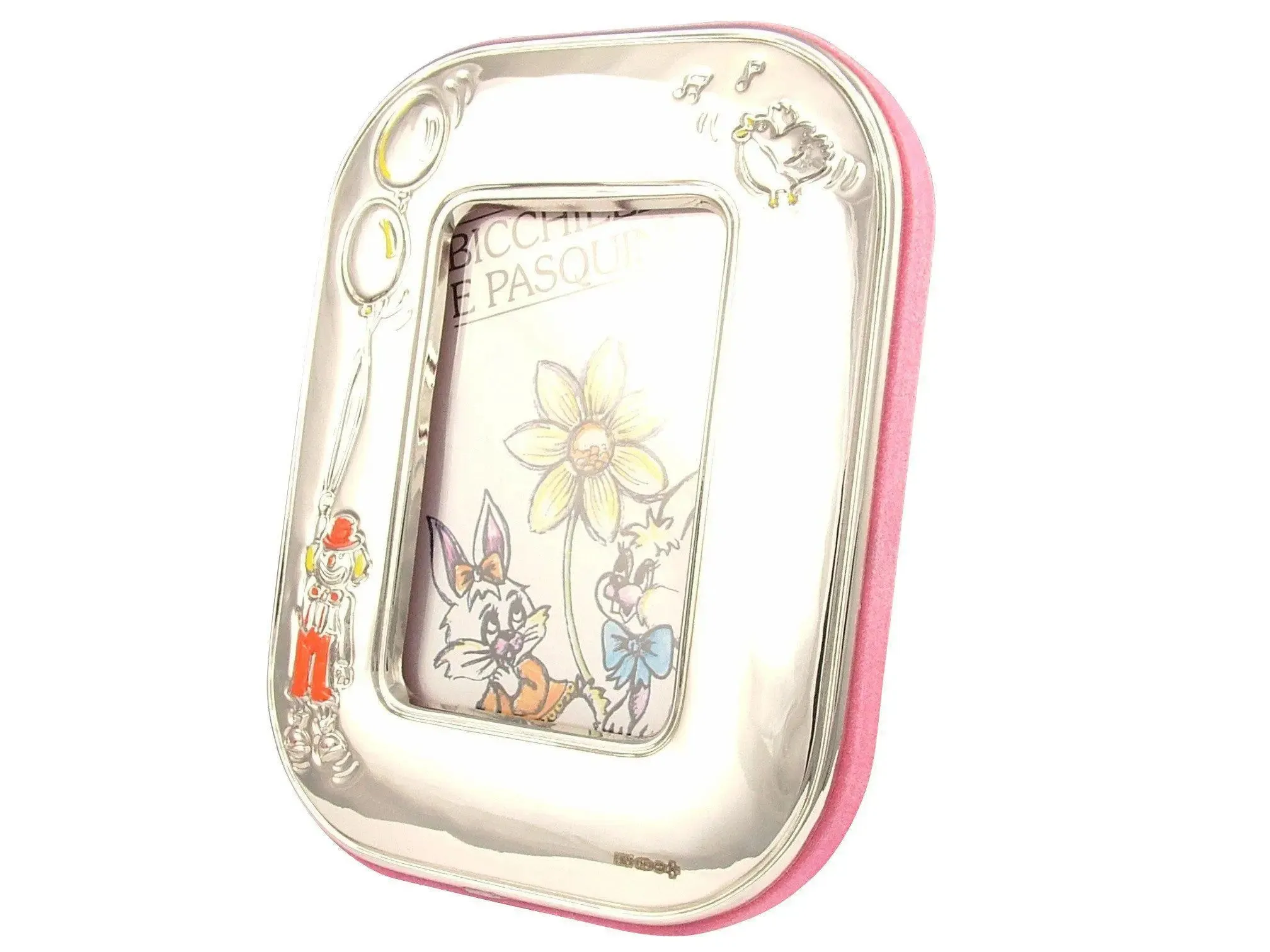 Sterling Silver Childs Pink Clown Photo Frame Hand Engraved   Personalised