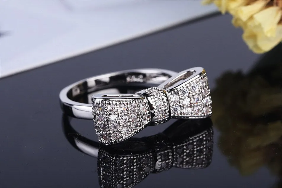 Sterling Silver Micro-Pave CZ Bow Knot Ring