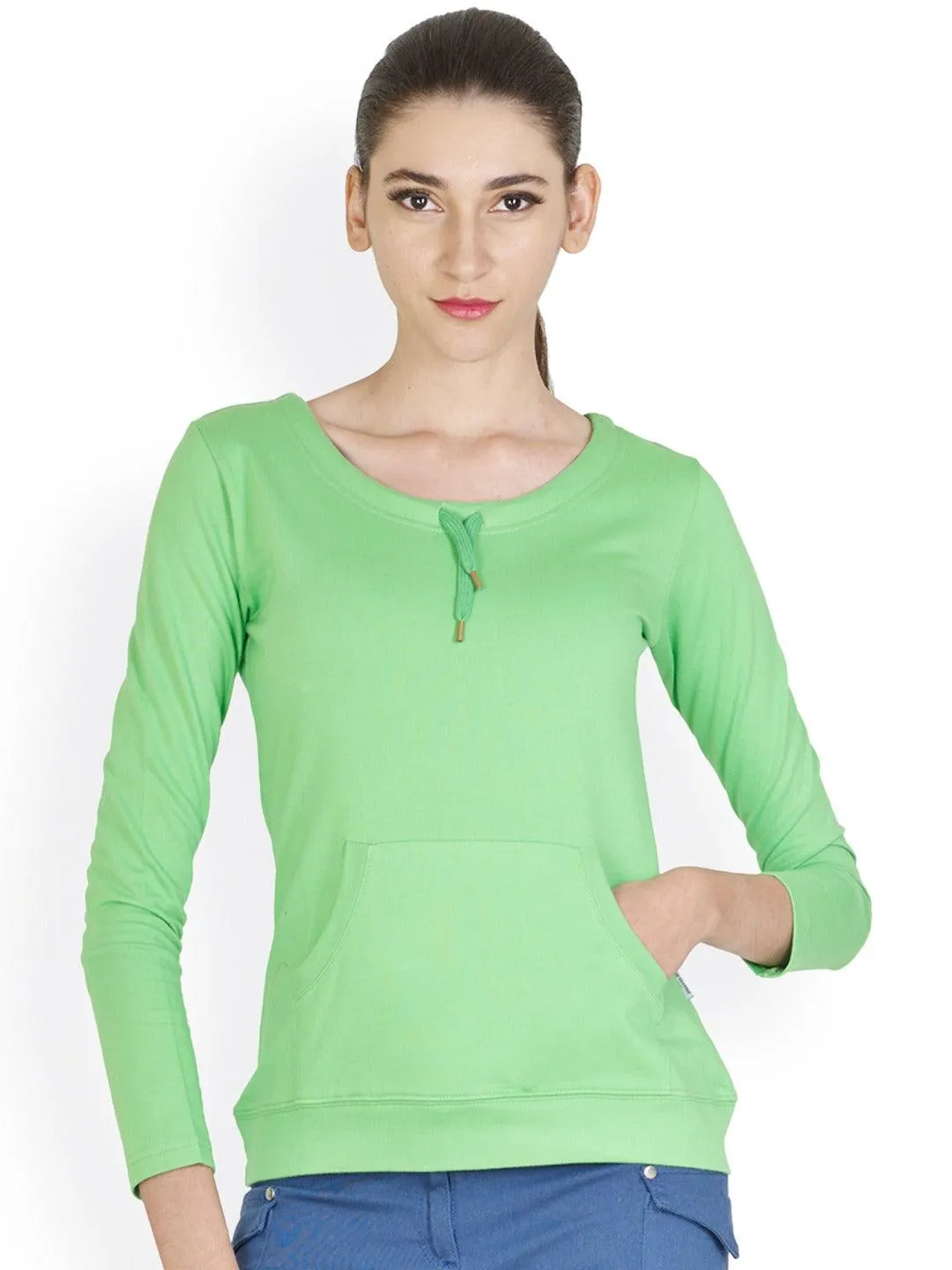 Style Quotient Women Green Round Neck Solid Fashion Tops