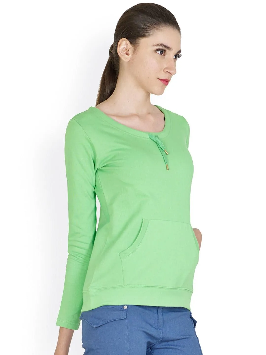 Style Quotient Women Green Round Neck Solid Fashion Tops