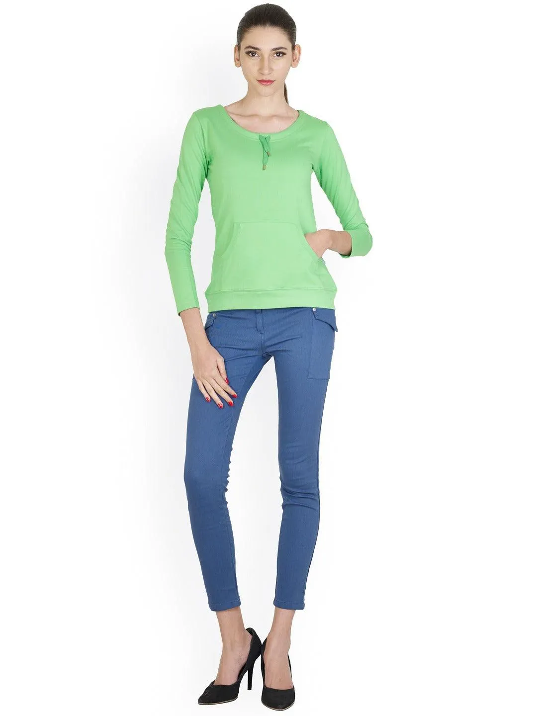 Style Quotient Women Green Round Neck Solid Fashion Tops