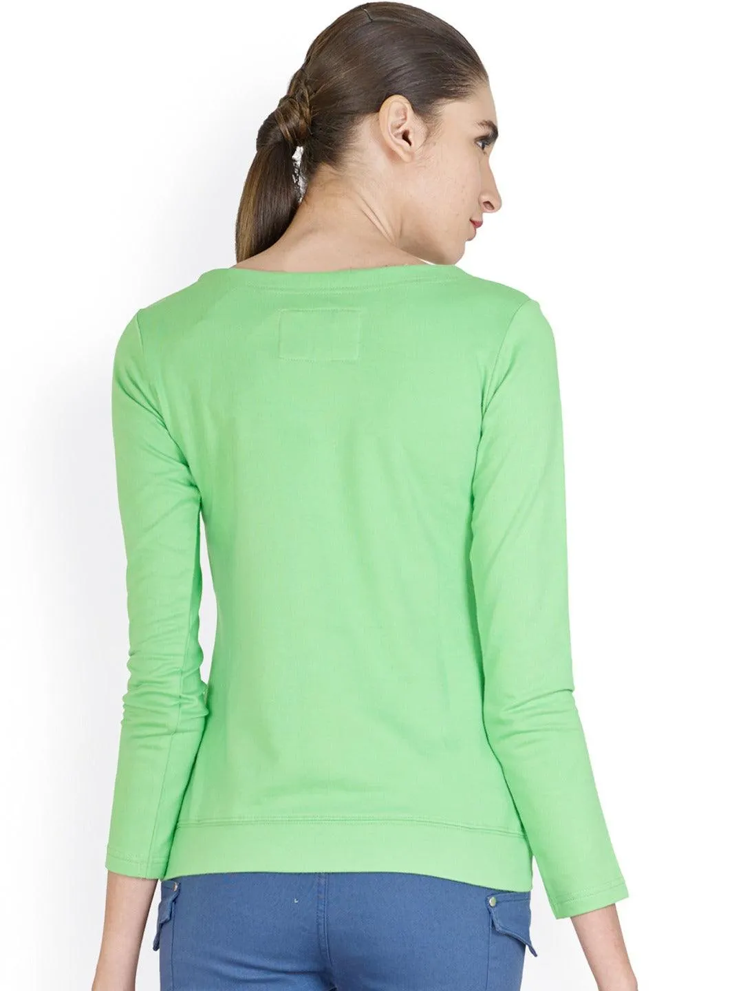 Style Quotient Women Green Round Neck Solid Fashion Tops