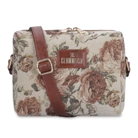 THE CLOWNFISH Adelina Series Sling for Women Faux Leather Casual Ladies Single Shoulder Bag For Women Crossbody Bag for College Girls (Brown-Floral)