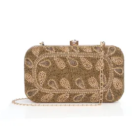 THE CLOWNFISH Anmol Collection Womens Party Clutch Ladies Wallet with Chain Strap Evening Sling Bag with Fashionable Beads Work Floral Design (Golden)