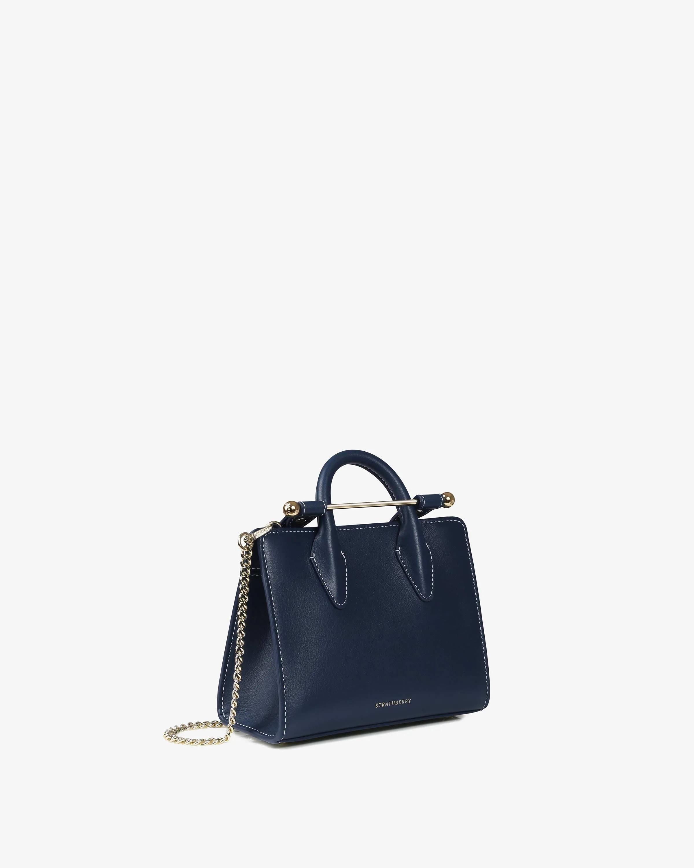 The Strathberry Nano Tote - Navy with Vanilla Stitch