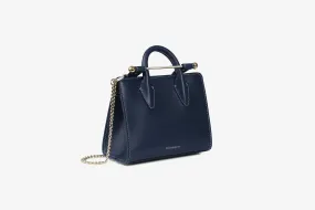 The Strathberry Nano Tote - Navy with Vanilla Stitch