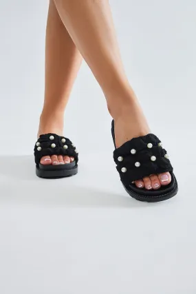 Tiana Pearl Platform Slides - Black