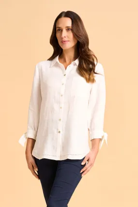 Tie Sleeve Linen Shirt - White