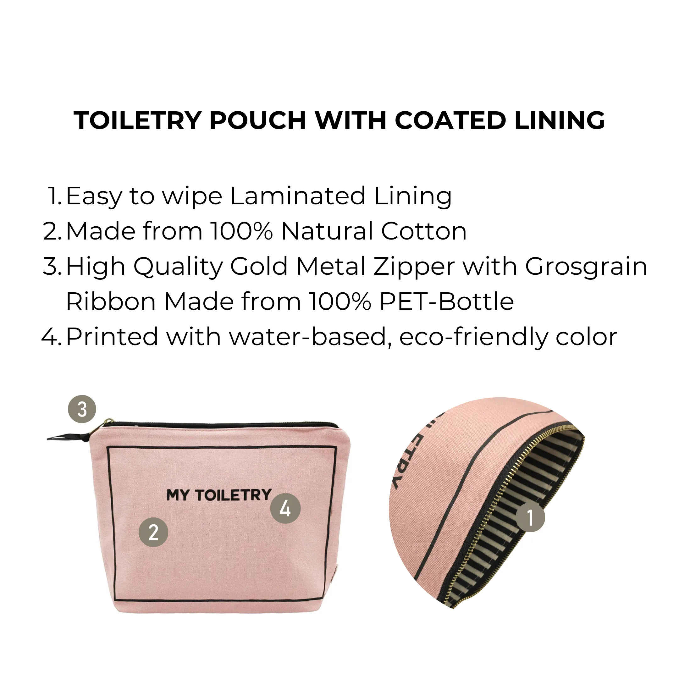 Toiletry Pouch with Coated Lining, Pink/Blush