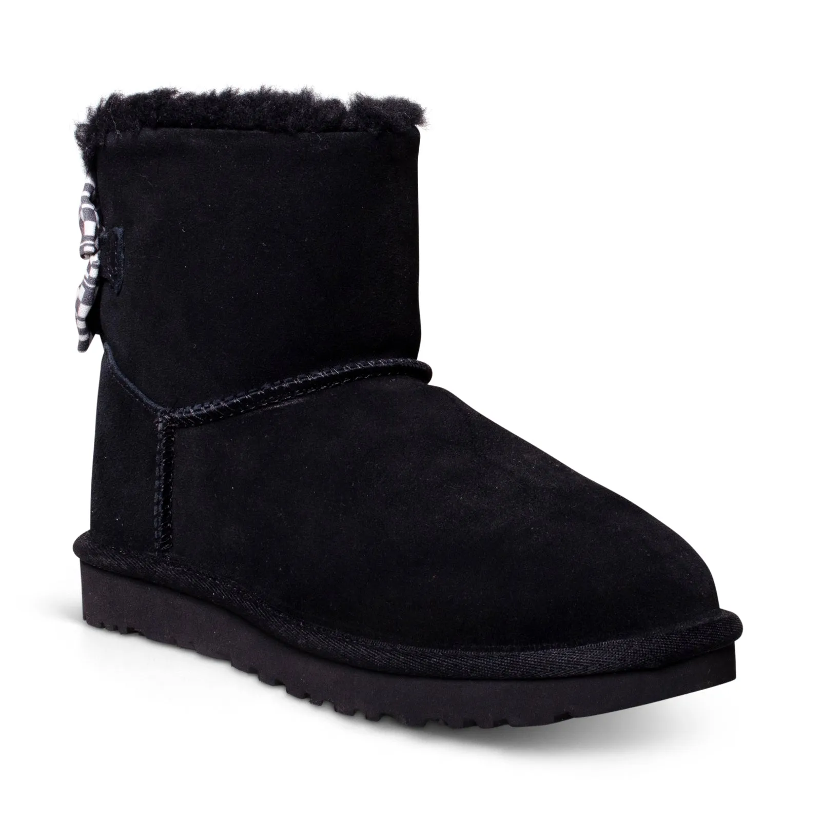 UGG Mini Bailey Bow Checker Black Boots - Women's