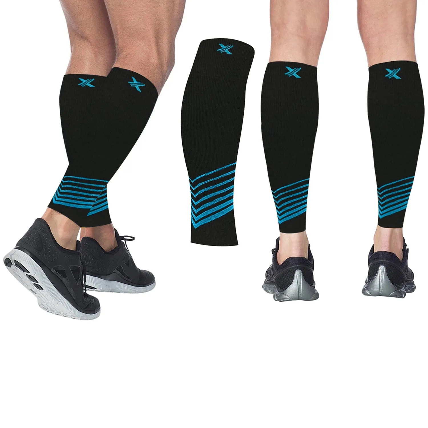 Ultra V-Striped Design Calf Support Recovery Compression Sleeves (1-Pair)