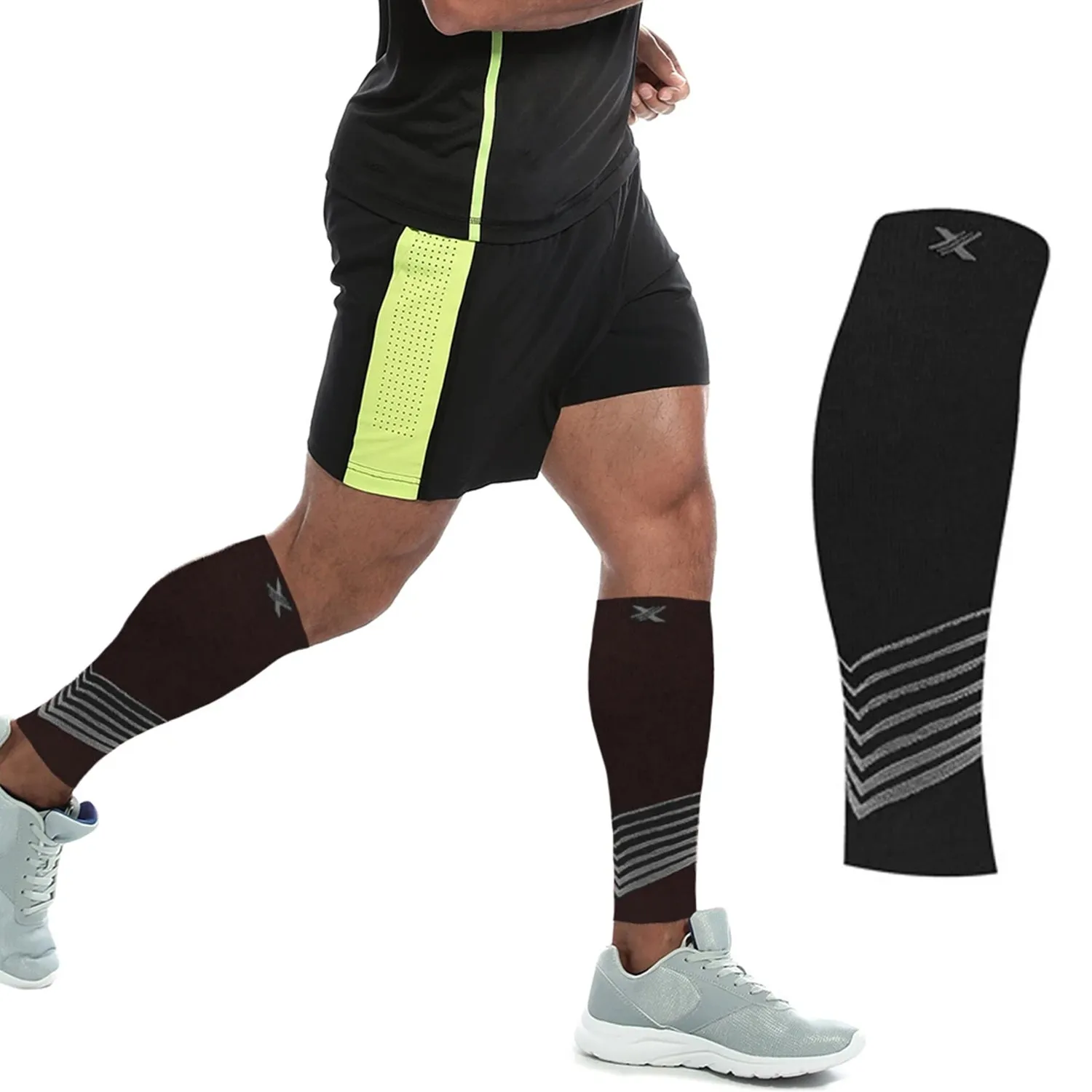 Ultra V-Striped Design Calf Support Recovery Compression Sleeves (1-Pair)