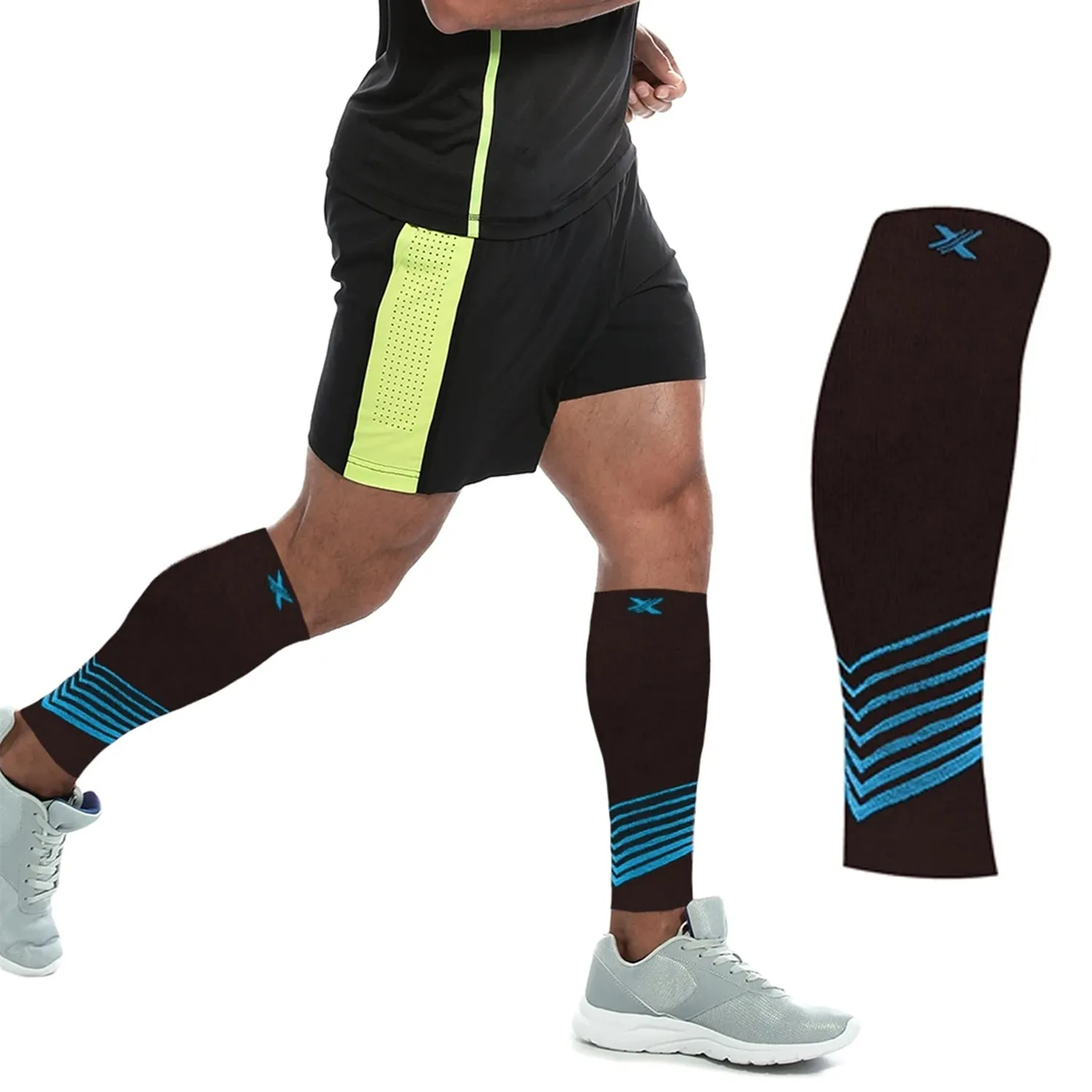 Ultra V-Striped Design Calf Support Recovery Compression Sleeves (1-Pair)