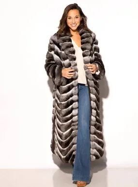 USA Made Chinchilla Fur Coat with Shawl Collar