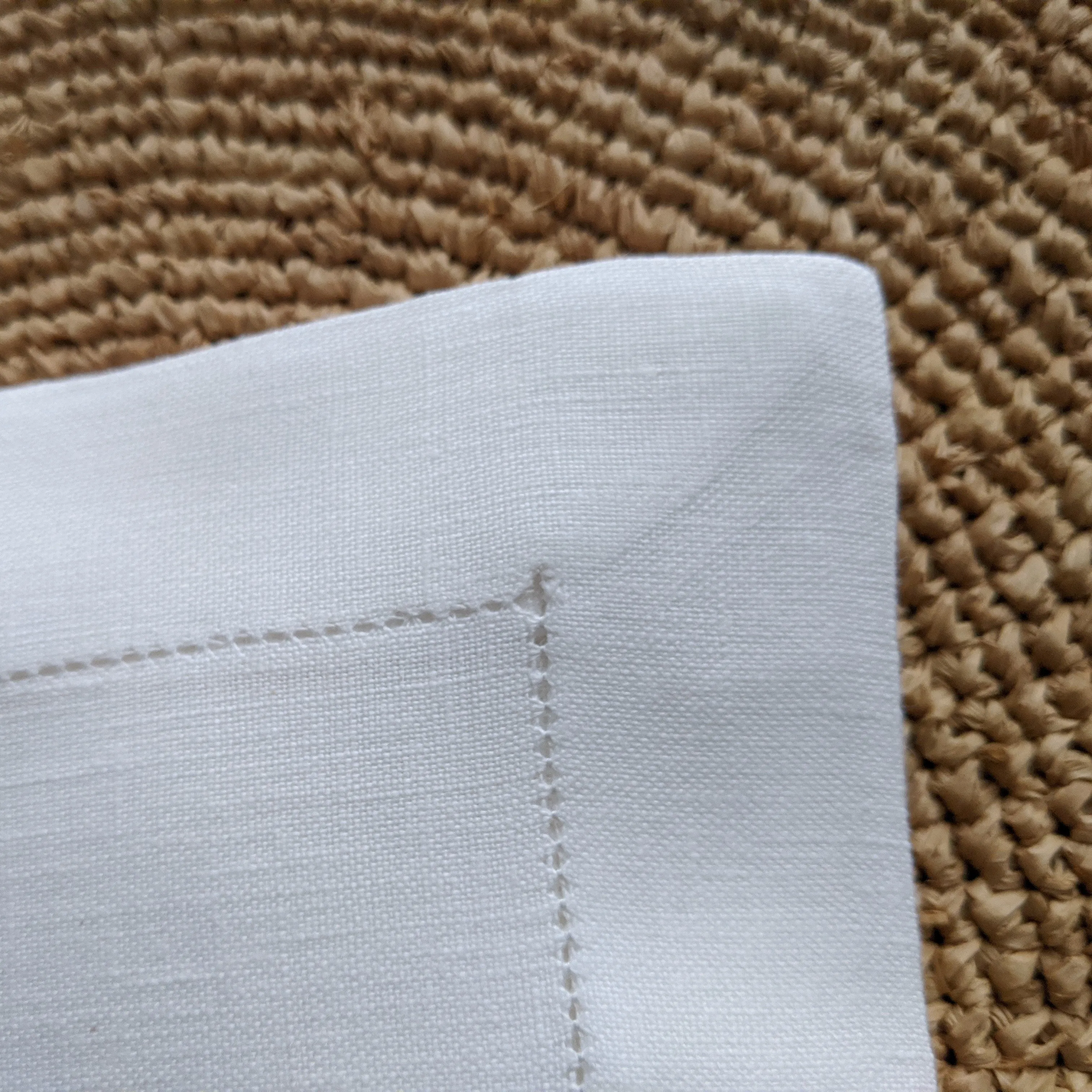 White Linen Napkins | Pulled Border | Hand Embroidered | Leaves