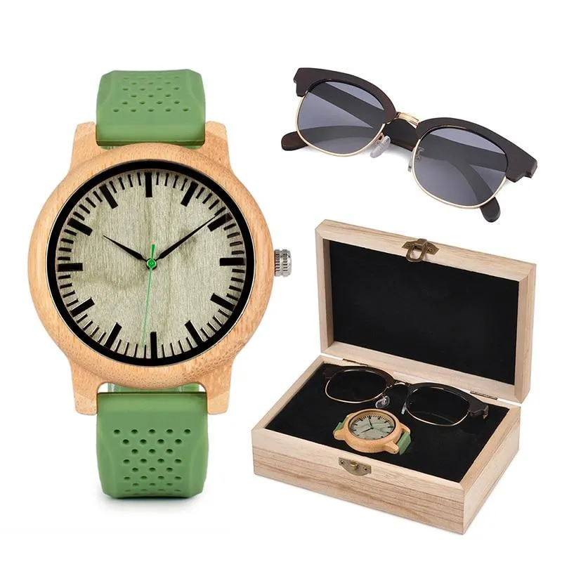 Womens Bamboo Watch & Luxury Sunglasses Gift Set (Personalised Box)