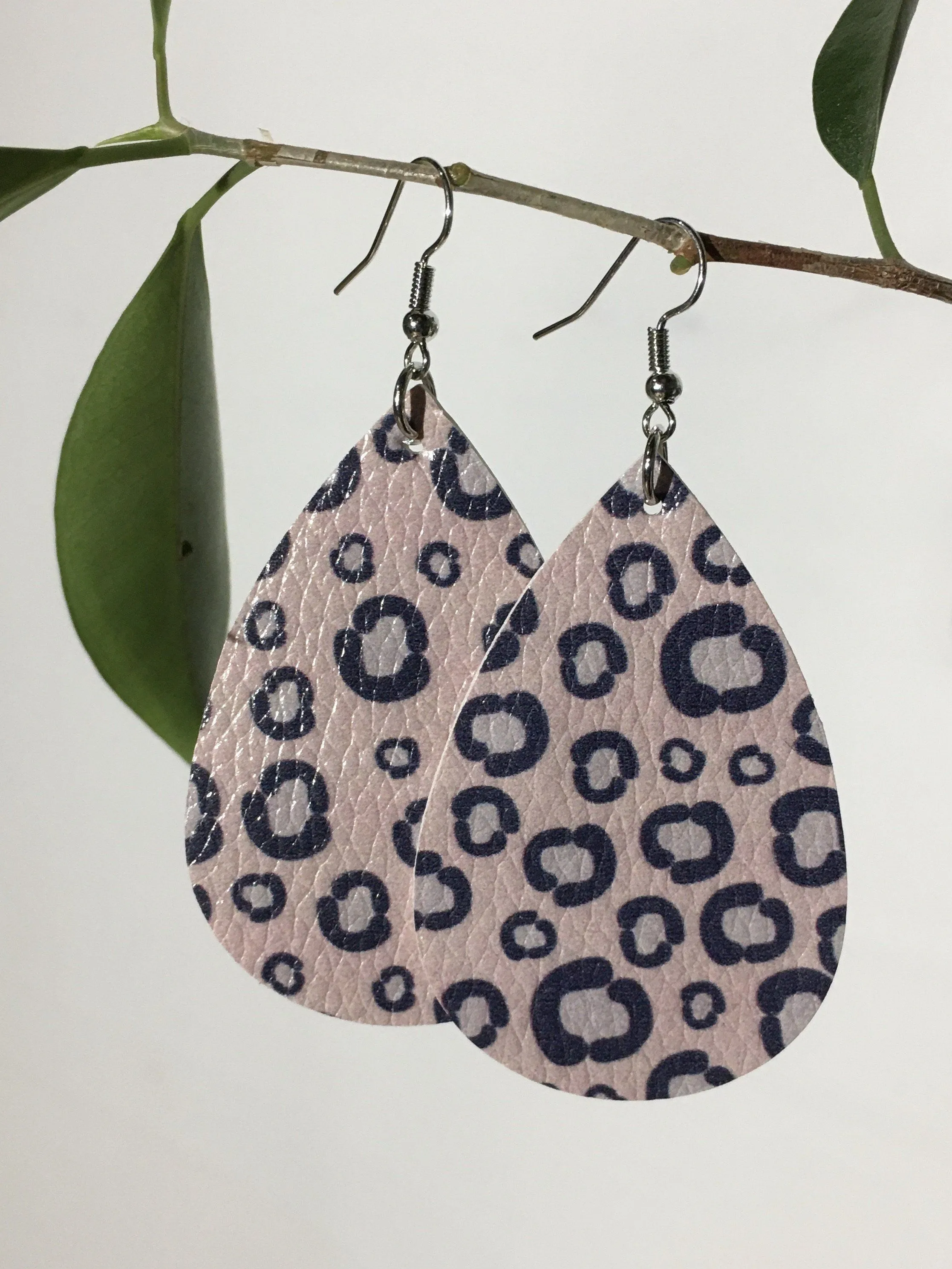 Womens Cheetah Print Leather Teardrop Earrings