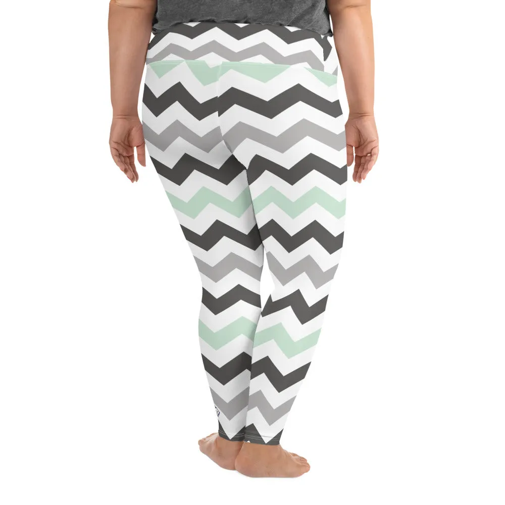 Women's Jade Zig Zag Pattern Plus Size Yoga Pants Workout Leggings For Jiu Jitsu, MMA & No Gi 001